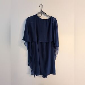 Elegant Navy Blue Caped Dress